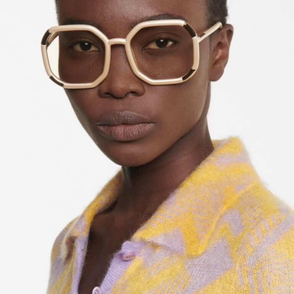 Prada sunglasses SPR20X geometric cream ivory gold with case